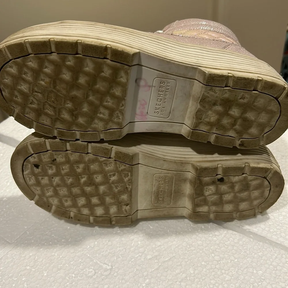 Skechers pink glittery quilt lace up/zip Hi Top platform sneakers women size 5
